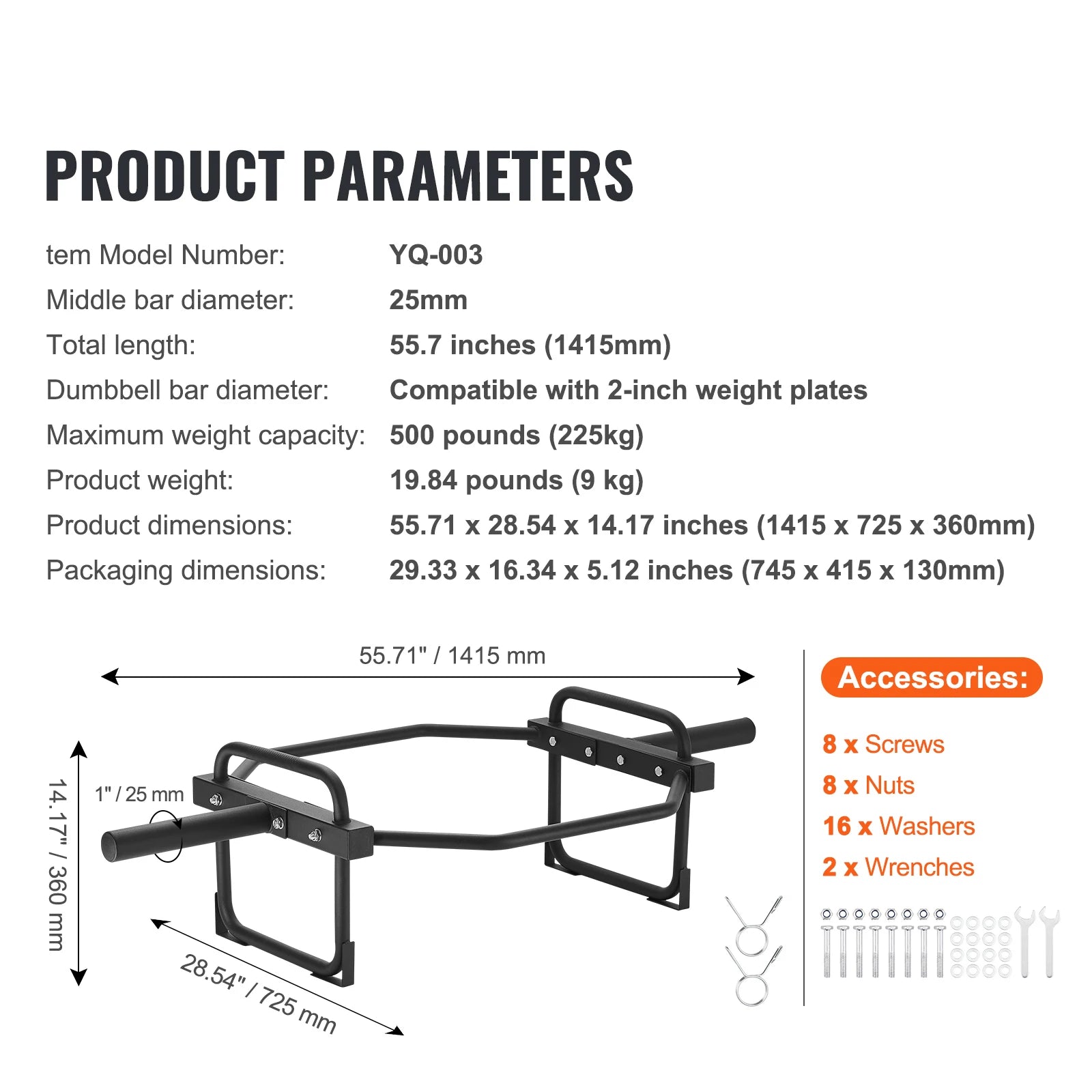 Succebuy Trap Bar Hex Barbell Trap Bar 55.7"Squat Deadlift Barbell 25Mm Diameter Weight Lifting Strength Training Shrug Trap Bar